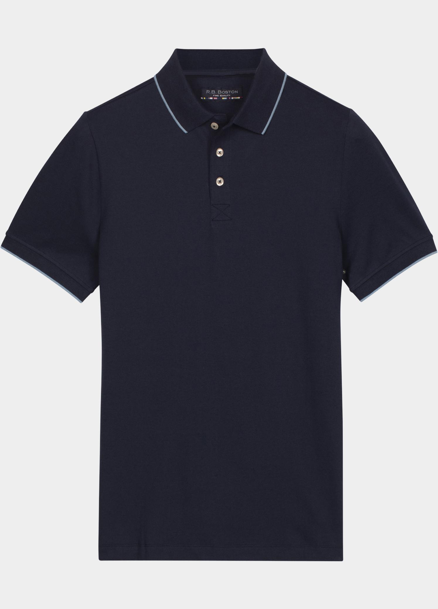 R.B. Boston Polo heren Blauw Polo Shirt  Solid Oxford Piqu 615294-78/69