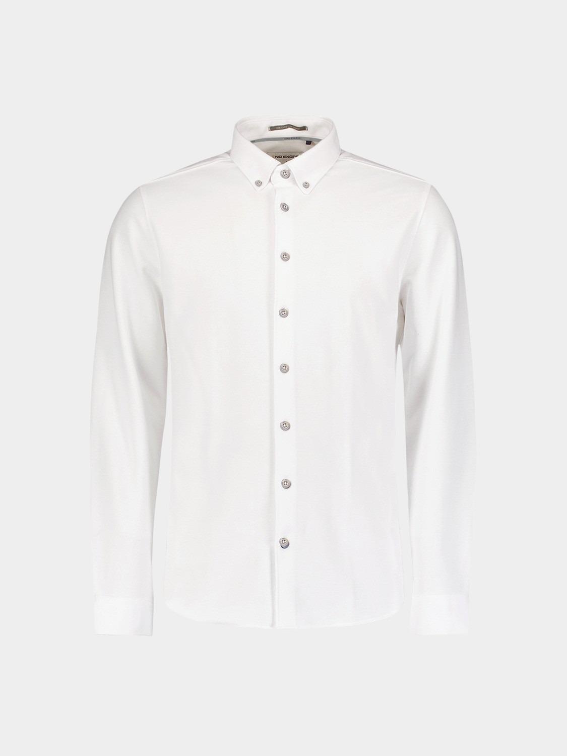 No Excess Casual hemd lange mouw Wit Shirt Jersey Pique Stretch N4186/010